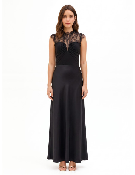 Long Satin Dress with Chantilly Lace Insert by Rinascimento