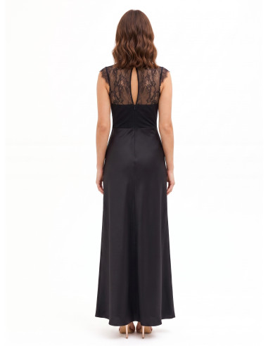 Long Satin Dress with Chantilly Lace Insert by Rinascimento