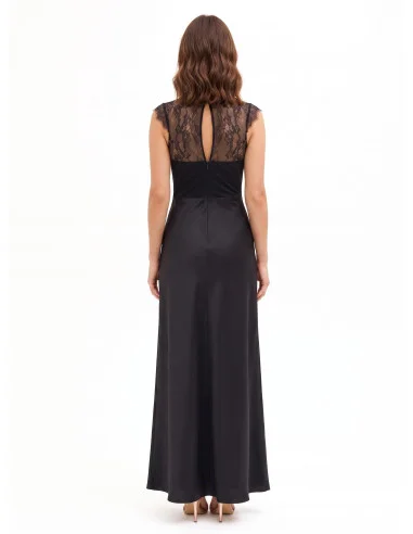 Long Satin Dress with Chantilly Lace Insert by Rinascimento