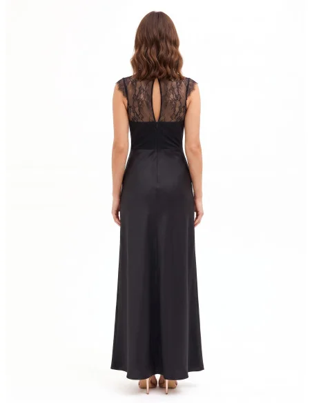 Long Satin Dress with Chantilly Lace Insert by Rinascimento