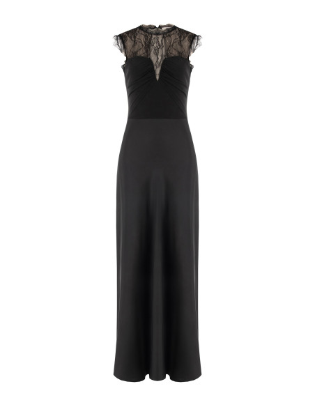 Robe longue en satin avec empiècement en dentelle de Chantilly « Rinascimento »