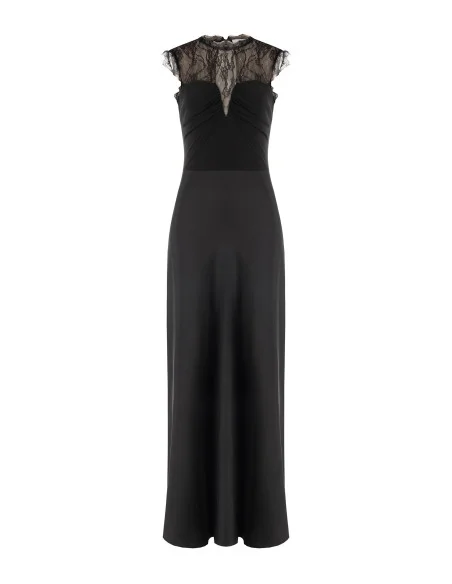 Robe longue en satin avec empiècement en dentelle de Chantilly « Rinascimento »