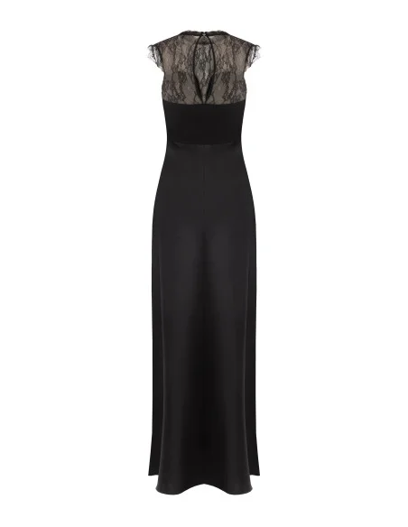 Long Satin Dress with Chantilly Lace Insert by Rinascimento