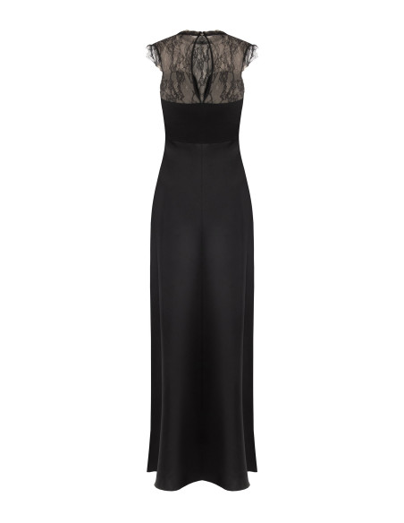 Robe longue en satin avec empiècement en dentelle de Chantilly « Rinascimento »