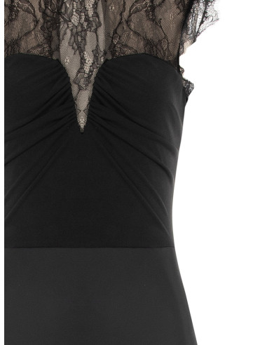 Robe longue en satin avec empiècement en dentelle de Chantilly « Rinascimento »