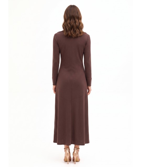 Robe longue en maille mélangée à de la viscose, avec encolure en V et fronces sur le devant, Rinascimento