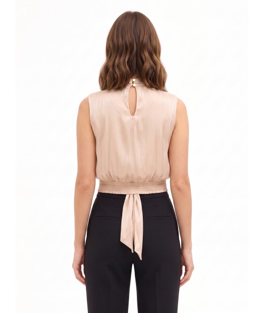 Top Con Fiocco E Fascia In Vita In Georgette Laminata Rinascimento