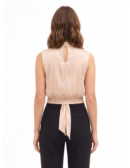 Haut à nœud et ceinture à la taille en georgette laminée « Rinascimento »