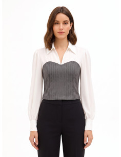 Haut 2 en 1 avec chemise en georgette et corset à rayures en paillettes « Rinascimento »