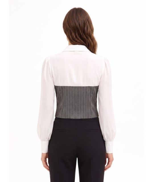 Top Effetto 2 In 1 Con Camicia In Georgette E Corsetto A Righe In Paillettes Rinascimento