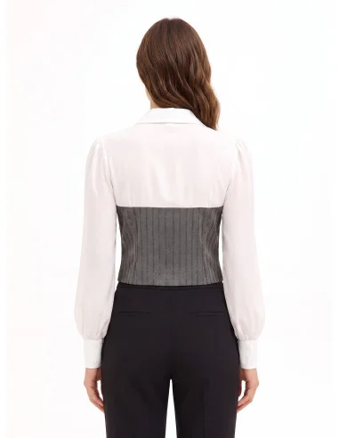 Top Effetto 2 In 1 Con Camicia In Georgette E Corsetto A Righe In Paillettes Rinascimento
