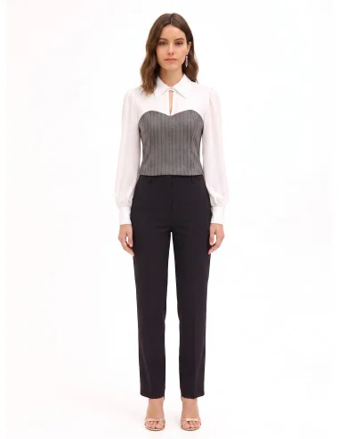 Top Effetto 2 In 1 Con Camicia In Georgette E Corsetto A Righe In Paillettes Rinascimento
