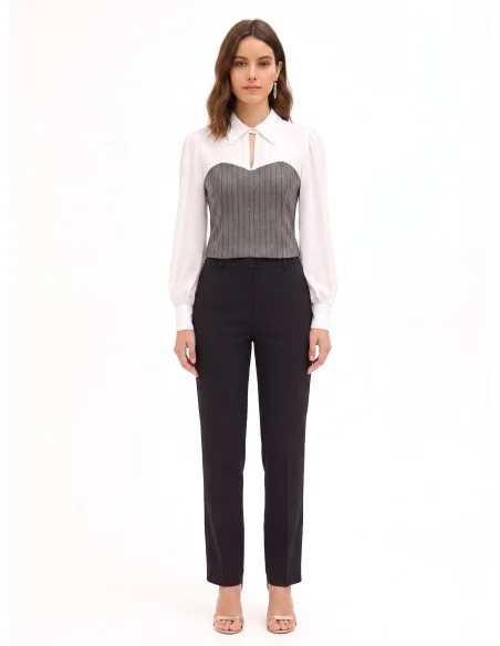 Top Effetto 2 In 1 Con Camicia In Georgette E Corsetto A Righe In Paillettes Rinascimento