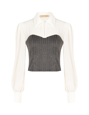 2-in-1 Effect Top with Georgette Blouse and Striped Sequin Corset by Rinascimento