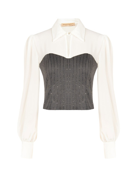 2-in-1 Effect Top with Georgette Blouse and Striped Sequin Corset by Rinascimento