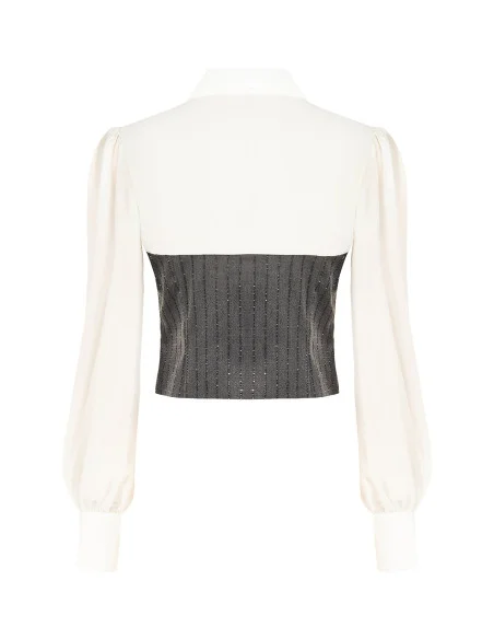 Top Effetto 2 In 1 Con Camicia In Georgette E Corsetto A Righe In Paillettes Rinascimento