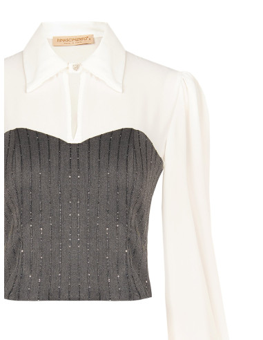 2-in-1 Effect Top with Georgette Blouse and Striped Sequin Corset by Rinascimento