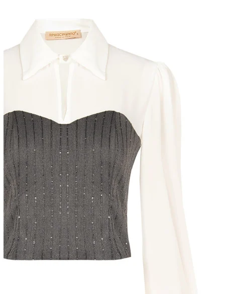 Top Effetto 2 In 1 Con Camicia In Georgette E Corsetto A Righe In Paillettes Rinascimento