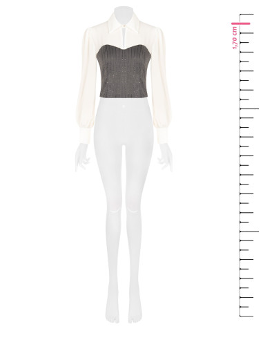 2-in-1 Effect Top with Georgette Blouse and Striped Sequin Corset by Rinascimento