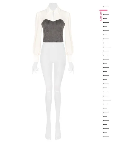 Top Effetto 2 In 1 Con Camicia In Georgette E Corsetto A Righe In Paillettes Rinascimento
