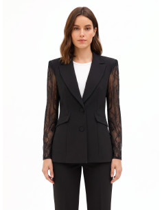 Veste blazer cintrée en tissu Cadi avec empiècements en dentelle « Rinascimento »