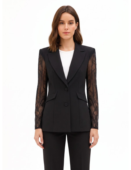 Veste blazer cintrée en tissu Cadi avec empiècements en dentelle « Rinascimento »