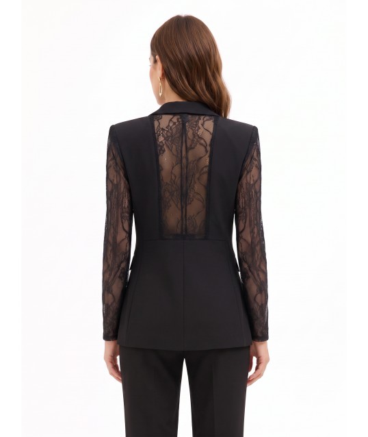 Veste blazer cintrée en tissu Cadi avec empiècements en dentelle « Rinascimento »