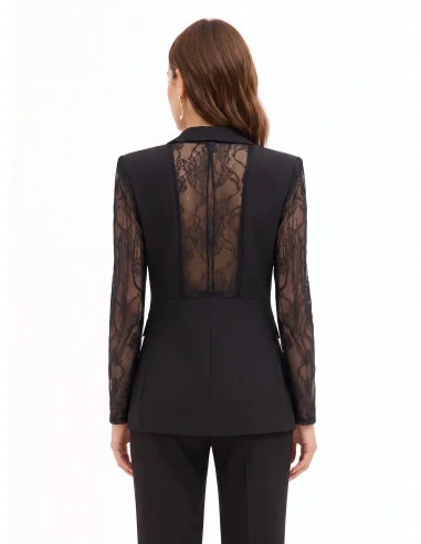 Veste blazer cintrée en tissu Cadi avec empiècements en dentelle « Rinascimento »