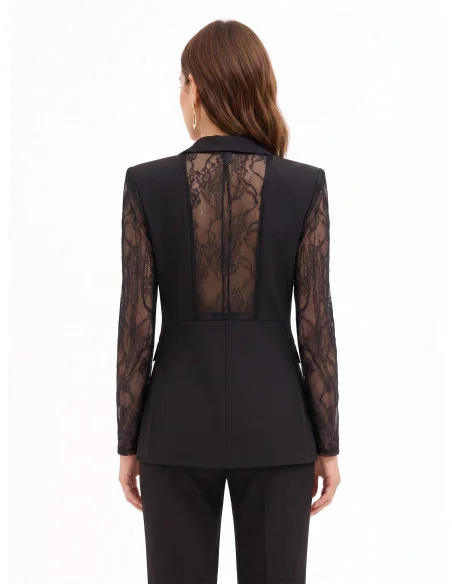 Veste blazer cintrée en tissu Cadi avec empiècements en dentelle « Rinascimento »