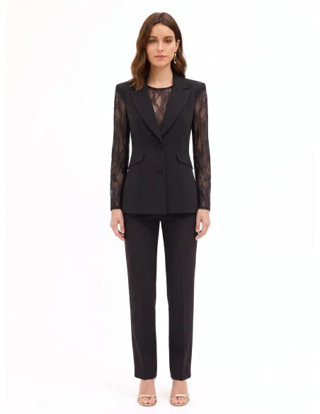 Fitted Blazer Jacket in Cadi Fabric with Rinascimento Lace Inserts