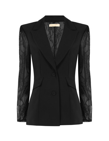 Veste blazer cintrée en tissu Cadi avec empiècements en dentelle « Rinascimento »