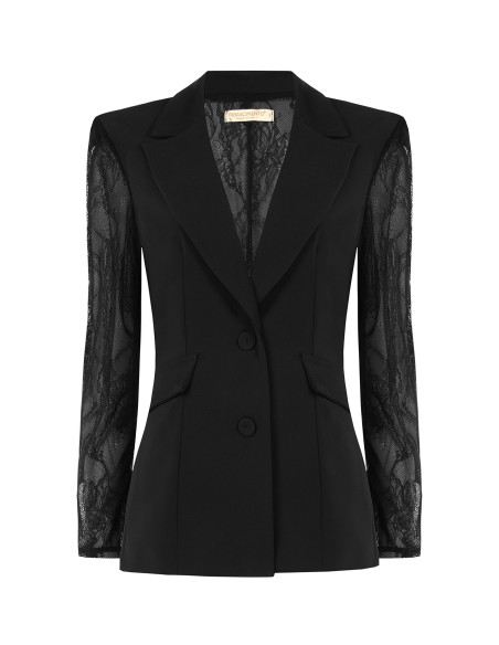 Fitted Blazer Jacket in Cadi Fabric with Rinascimento Lace Inserts