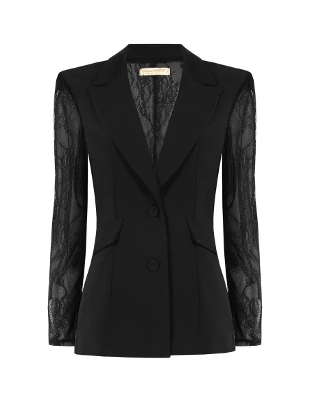 Fitted Blazer Jacket in Cadi Fabric with Rinascimento Lace Inserts