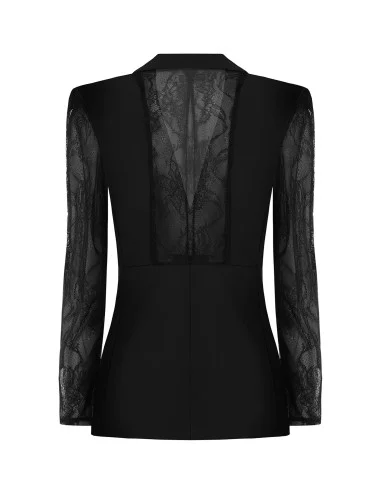 Veste blazer cintrée en tissu Cadi avec empiècements en dentelle « Rinascimento »