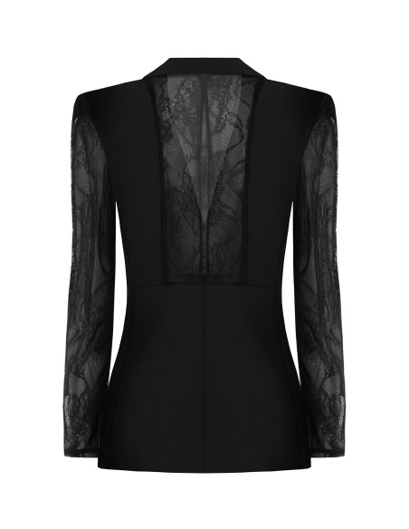 Veste blazer cintrée en tissu Cadi avec empiècements en dentelle « Rinascimento »