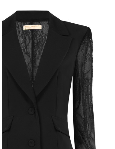 Veste blazer cintrée en tissu Cadi avec empiècements en dentelle « Rinascimento »