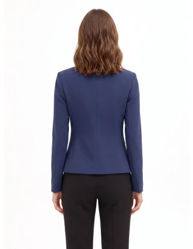 Short, Fitted Blazer Jacket in Technical Fabric, Without Lapels, Featuring a Rinascimento-style Chain Detail