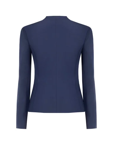 Short, Fitted Blazer Jacket in Technical Fabric, Without Lapels, Featuring a Rinascimento-style Chain Detail