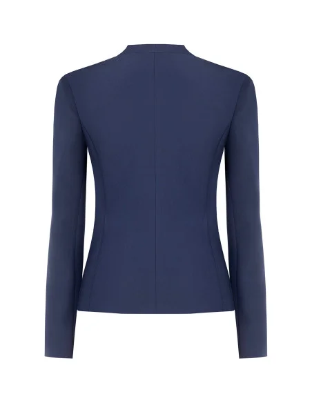 Giacca Blazer Corta Sfiancata In Tessuto Tecnico Senza Rever Con Dettaglio Catena Rinascimento