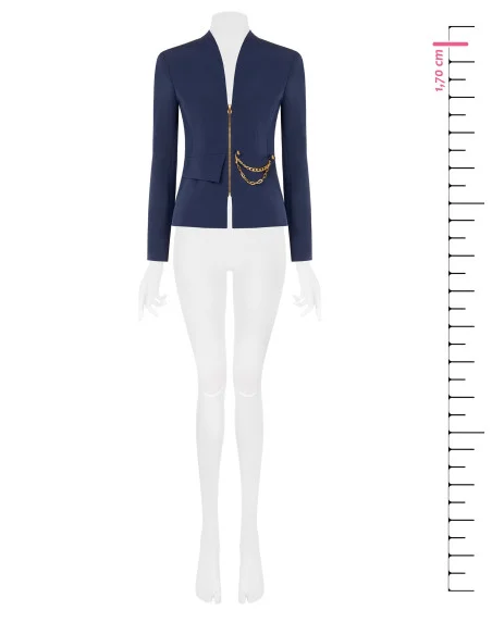 Short, Fitted Blazer Jacket in Technical Fabric, Without Lapels, Featuring a Rinascimento-style Chain Detail