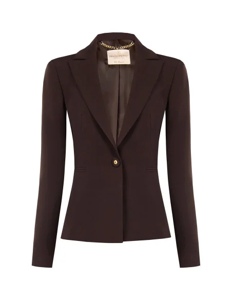 Fitted Blazer Jacket in Technical Fabric with a Button Featuring the Rinascimento Logo