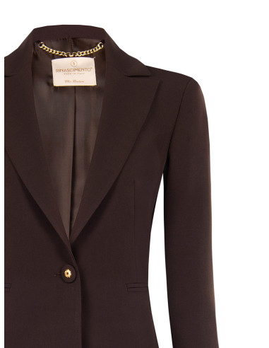 Fitted Blazer Jacket in Technical Fabric with a Button Featuring the Rinascimento Logo