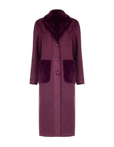 Long, Reversible Faux Shearling Coat with Maxi Pockets by Rinascimento