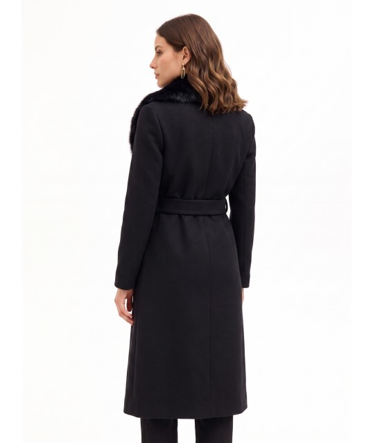 Manteau long, doudoune en laine mélangée avec col en fausse fourrure amovible, modèle Rinascimento