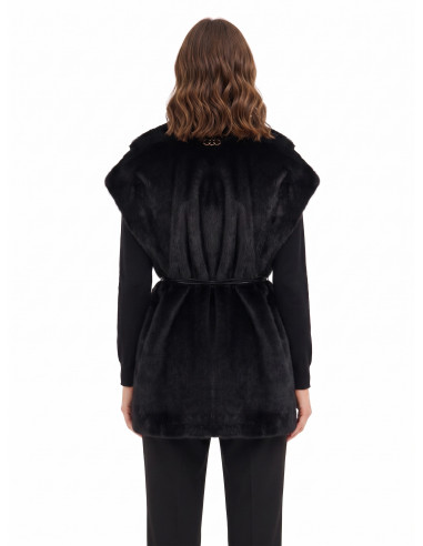 Gilet long sans manches en fourrure synthétique douce, avec ceinture en simili-cuir et poches « Rinascimento »