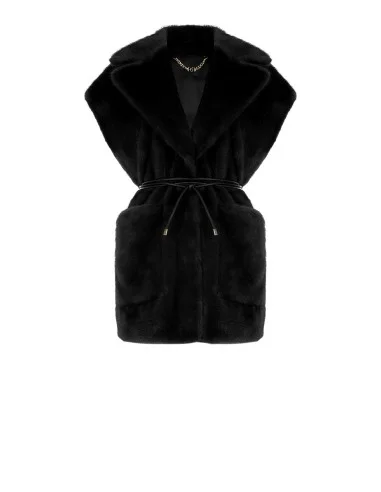 Gilet long sans manches en fourrure synthétique douce, avec ceinture en simili-cuir et poches « Rinascimento »