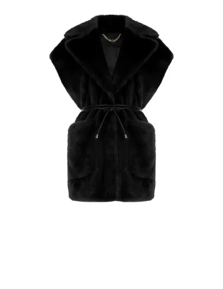 Gilet long sans manches en fourrure synthétique douce, avec ceinture en simili-cuir et poches « Rinascimento »
