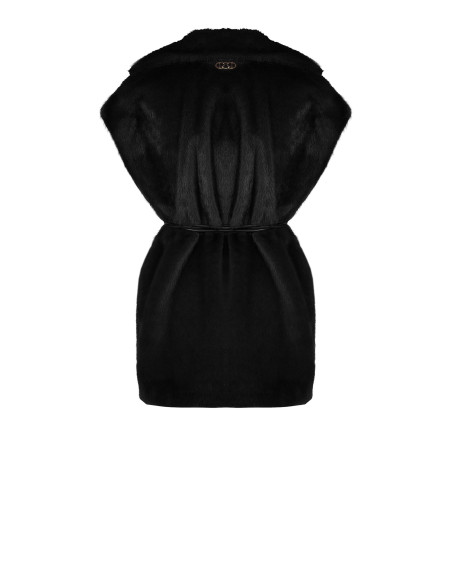 Gilet long sans manches en fourrure synthétique douce, avec ceinture en simili-cuir et poches « Rinascimento »