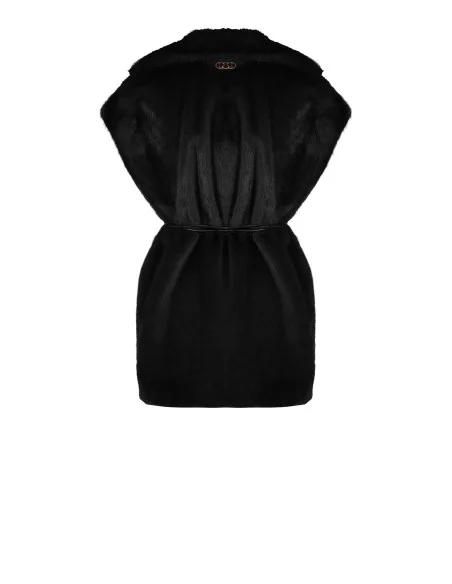 Gilet long sans manches en fourrure synthétique douce, avec ceinture en simili-cuir et poches « Rinascimento »