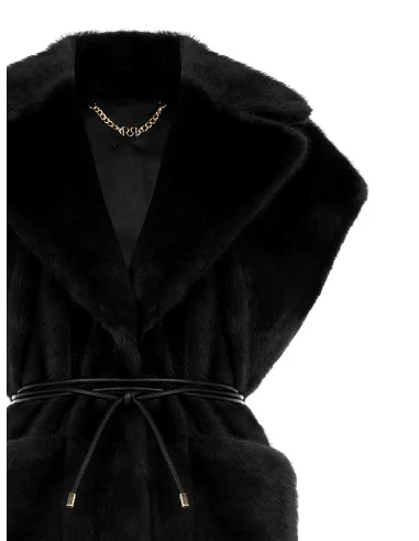 Gilet long sans manches en fourrure synthétique douce, avec ceinture en simili-cuir et poches « Rinascimento »